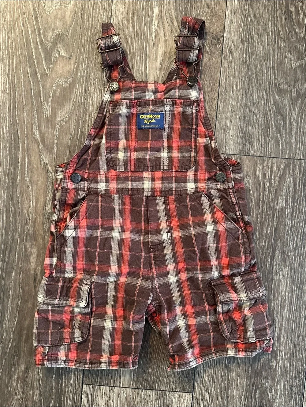 Baby Boy Oshkosh 24 Month Vestbak Orange & Brown Plaid Overalls Vintage